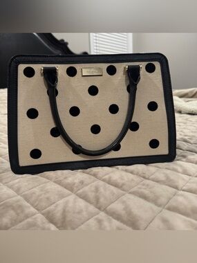 kate spade Black and Cream Polka Dot Canvas Tote